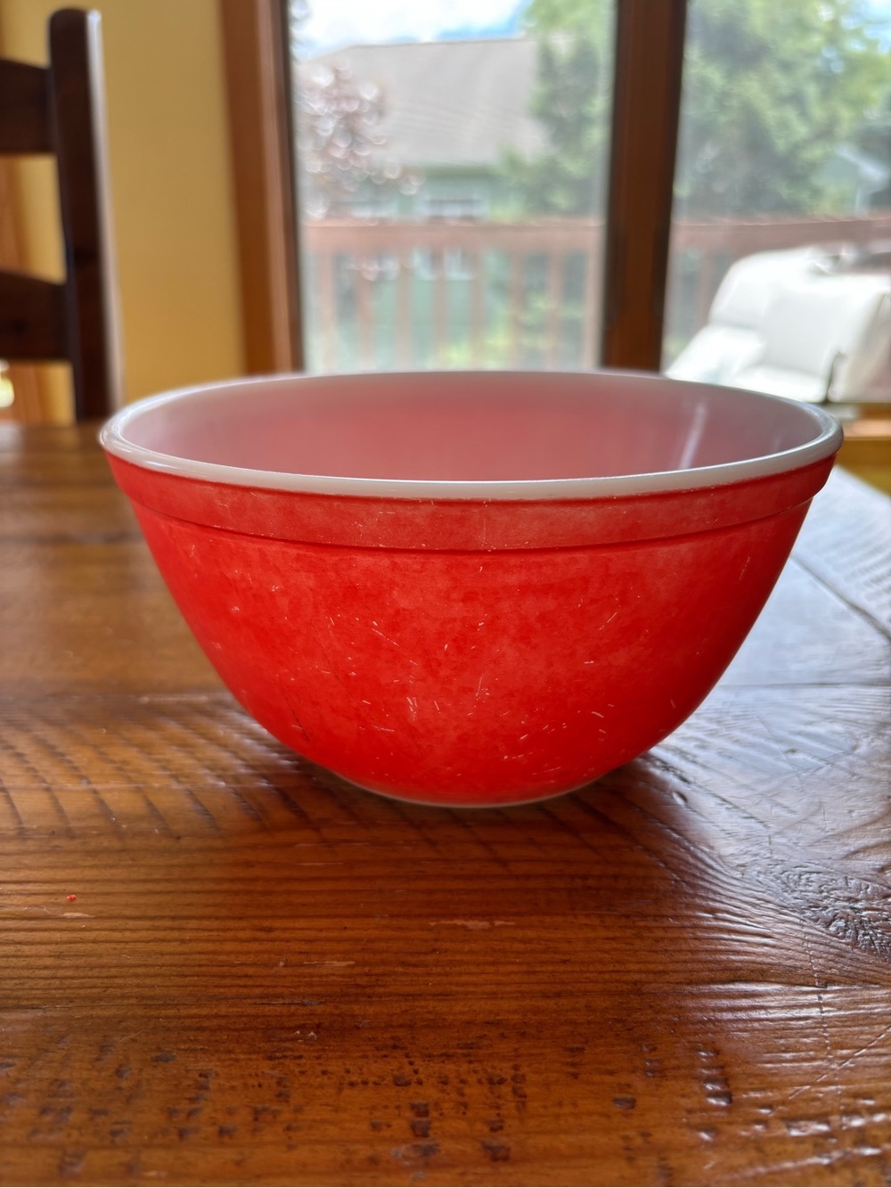 Vintage Red Pyrex 7-Inch Diameter Mixing Bowl with White Interior